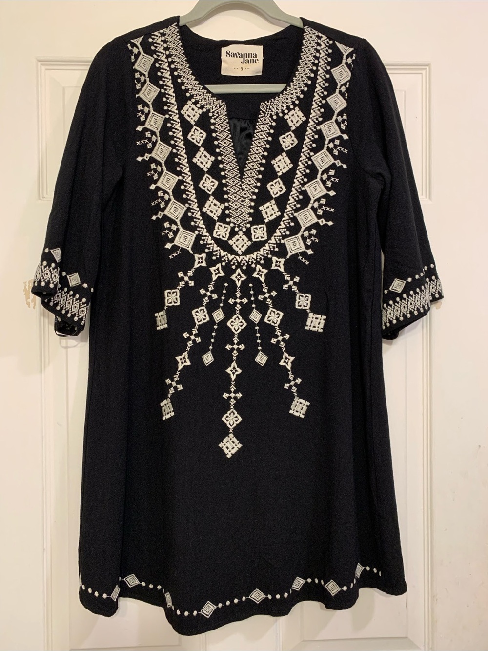 Savanna Jane Black Cream Embroidered Small Tunic Dress.               3432